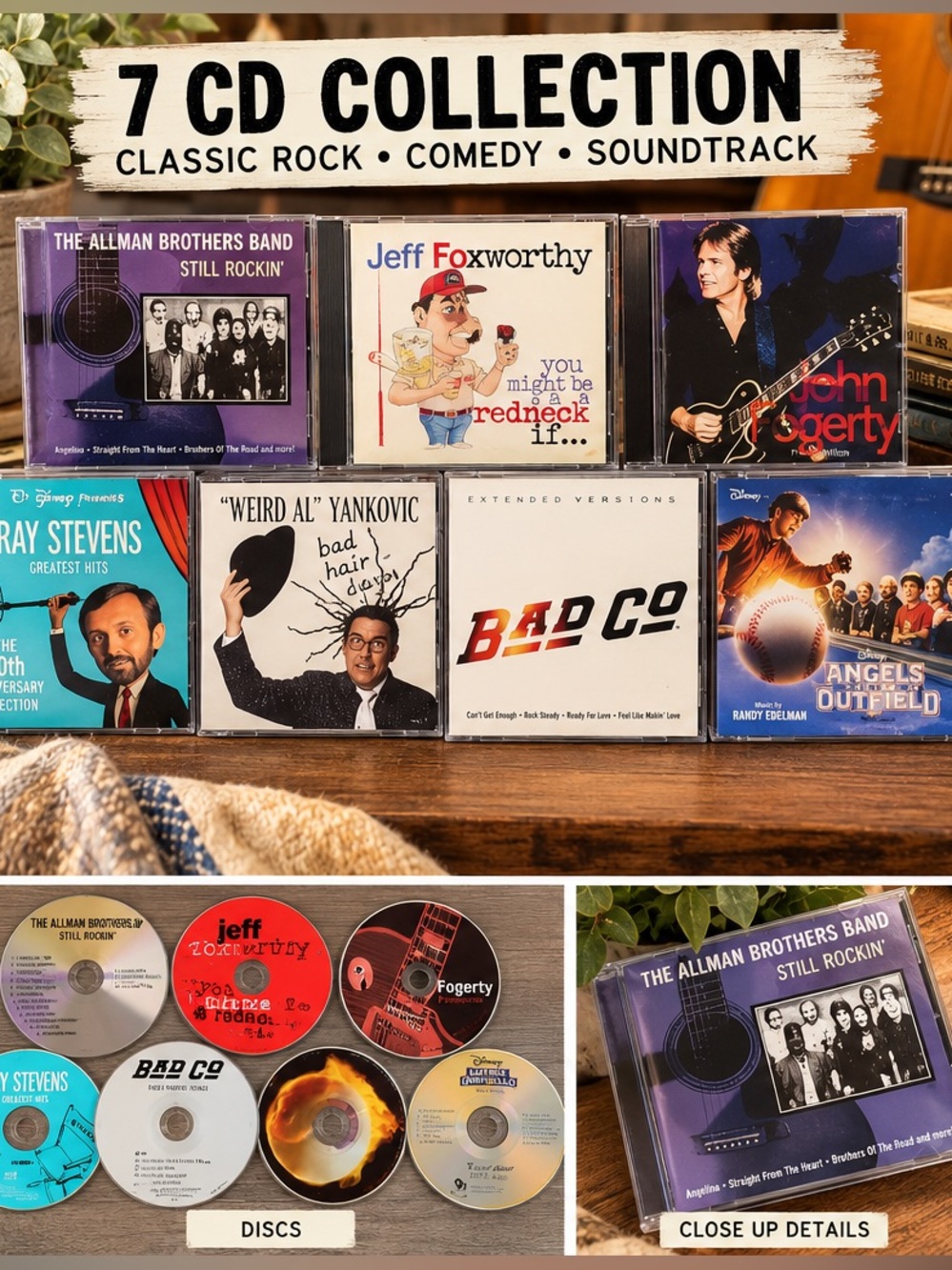 7 CD Lot Classic Rock Comedy Allman Brothers Fogerty Weird Al Bad Company